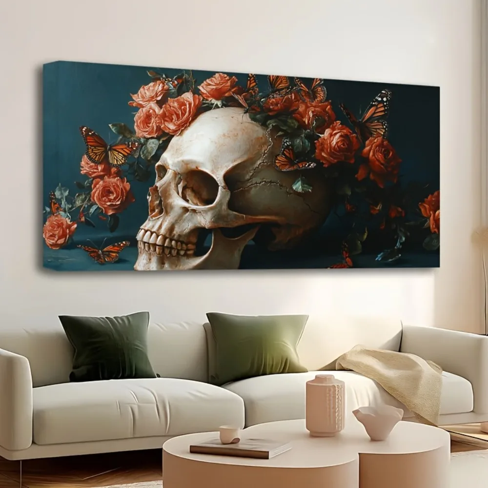 

1.5 inch thick pine solid wood frame, Halloween skeletons large canvas mural, art wall painting, home decor