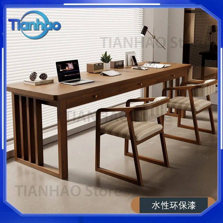 Large American Style Living Room Desk with Drawer for Home Use Solid Wood Office Desk Writing Table Window Side Long Desk