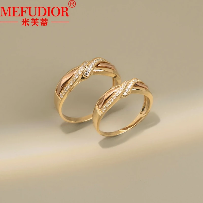 

14K Gold Ring for Women and Men Inlay Zircon 5MM\6MM Wide Yellow\Rose Gold Colour Wedding Band Luxury Couples Party Jewelry Gift