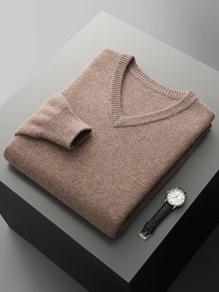 New Men\'s Thick Basics Pullover High Quality Sweater Autumn Winter 100% Merino Wool Knitwear Soft Smart Casual O-Neck  Warm Tops