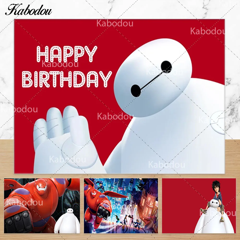 Big Hero 6 Photo Backdrop Cover For Baby Shower Kids Birthday Party Disney Baymax Background Decoration Photography Props