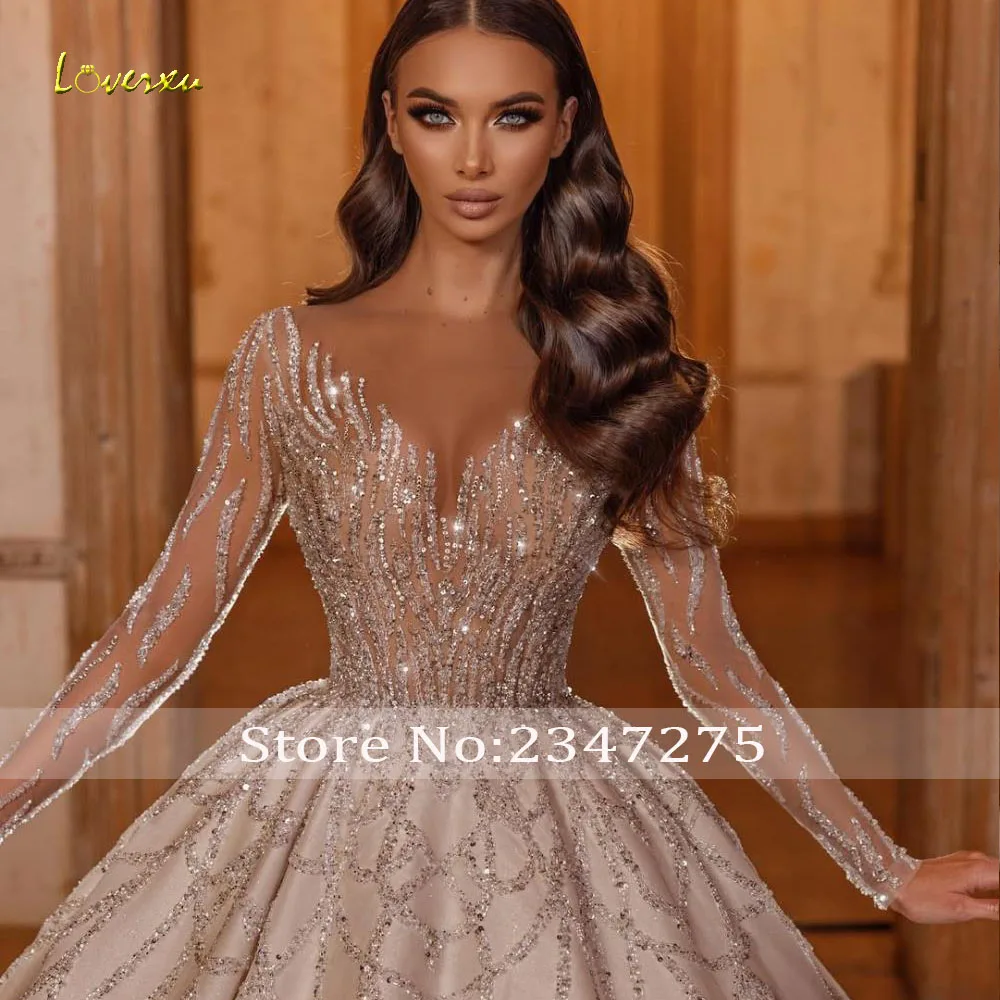 Loverxu Ball Gown Glitter Wedding Dresses Sweetheart Vestido De Novia Lace Beaded Sequined Luxury Royal Custom Made Bridal Gowns
