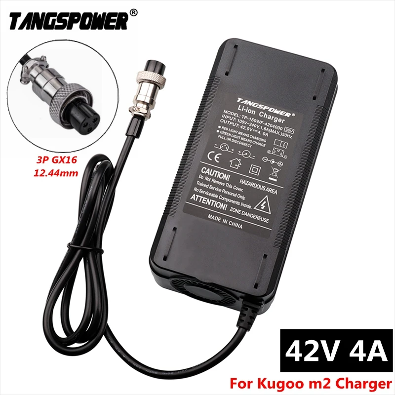 42V 4A Lithium Battery Charger For 36V Li-ion Battery Pack For Kugoo M2 Charger With 3P GX16 Connector Real 4A Charges Faster