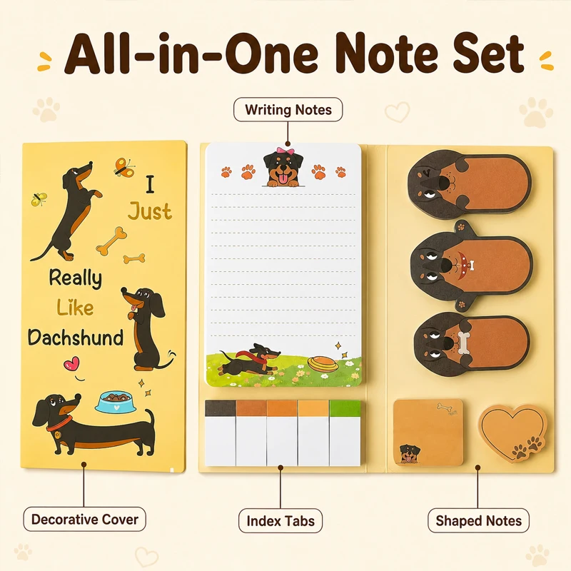 All-In-One Note Set, Cartoon Multifunctional Combination Note Pad, Index Stickers, Special-Shaped Notes, Student Notebook, Stationery