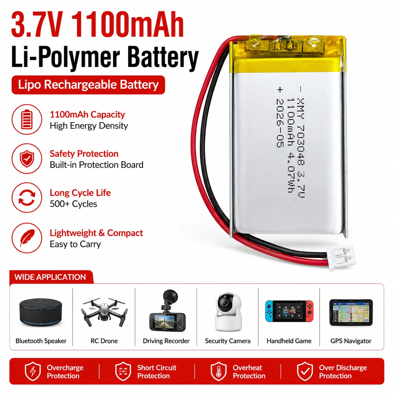 1-10PCS 703048 1100mAh 3.7V Lithium Polymer Rechargeable Battery for Beauty Instrument Early Education Machine Laptop Battery