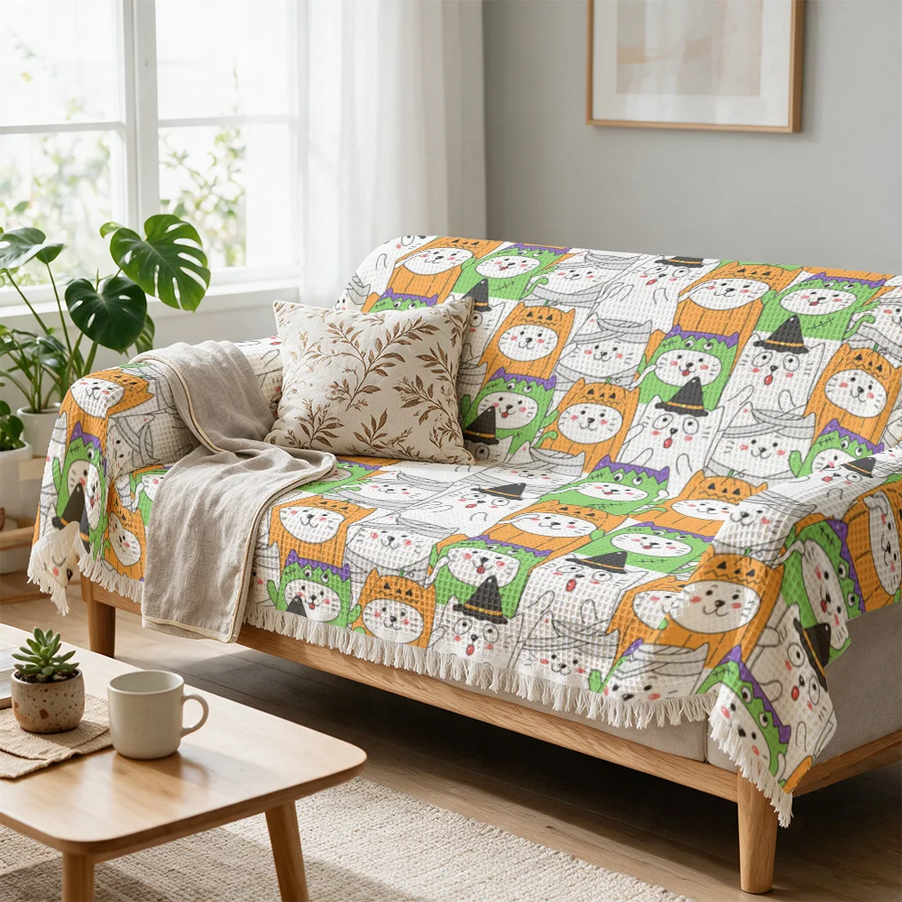 Cute Woodland Animals Cat Family Print Throw Blanket Sofa Cover Accent Throw for Couch Decor Living Room Bedding Home Gift