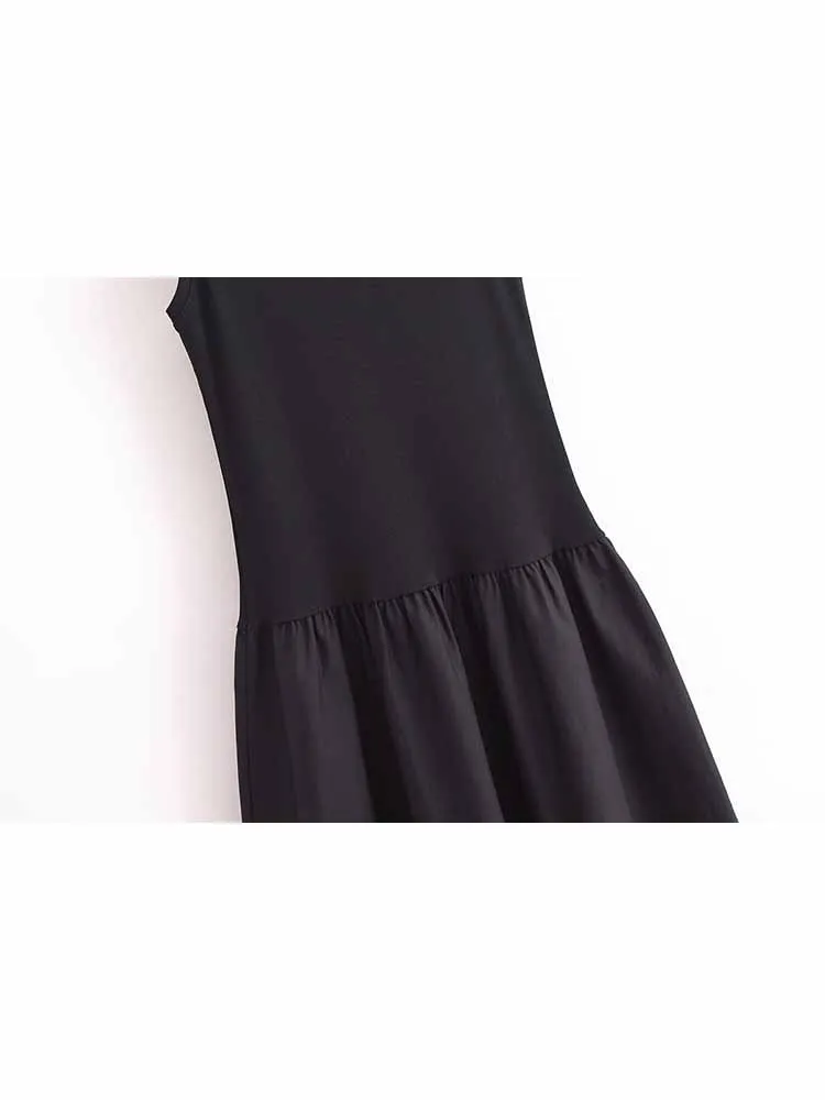 Damen neue schicke Mode Spleiß weste Stil breites plissiertes Midi kleid Retro o Hals ärmelloses Damen kleid Mujer