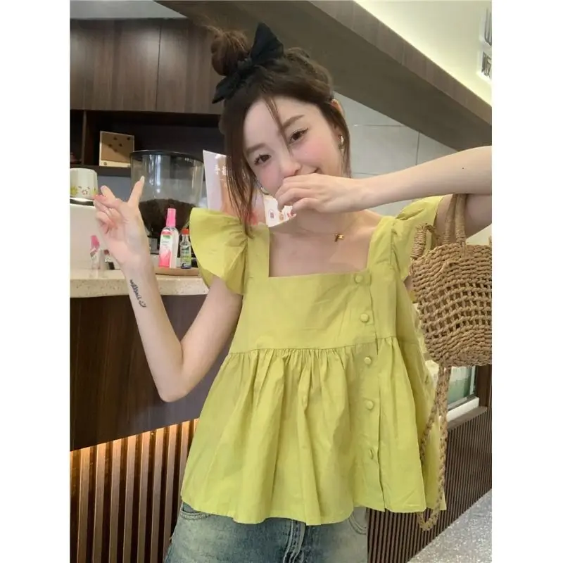 2024 New Summer Fashion Irregular Blouse Female Korean Buttons Ruffles Loose Tank Top Shirts Women\'s Clothing Simplicity Tops