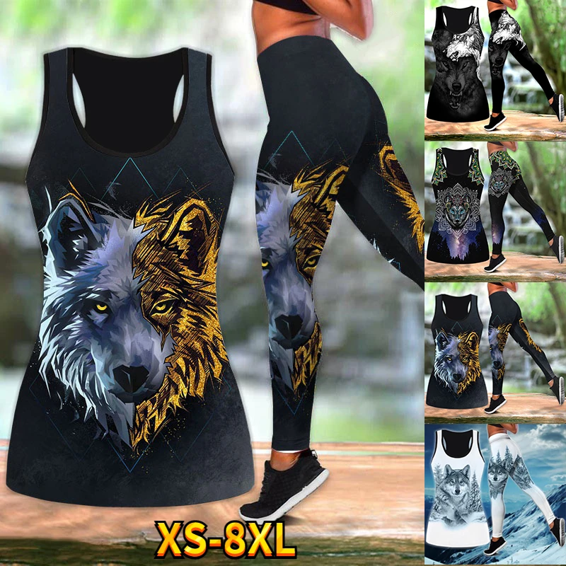 

Wolf Hunter 3D Over Printed Yoga Legging Pants & Tank Top Womens Sport Vest Suits 4 Colors Suit XS-8XL