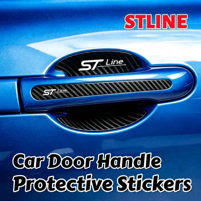 8PCS Door Handle Wrist Bowl Cover Carbon Fiber Car Sticker for Ford STLine Anti Scratches Accessories Dirty Resistant Strips