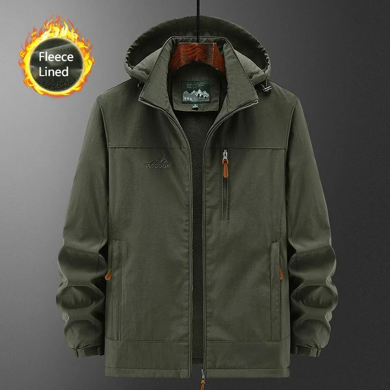Men Fleeced Lined Tactical Jacket Thicken Fall Warm Waterproof Windbreaker Outdoor Hooded Coat Sports Military Field Outerwear