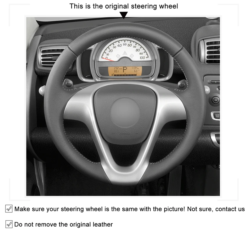 MEWANT for Smart car steering wheel cover genuine accessories for Smart Fortwo 2009-2013  Smart fortwo 451 BRABUS