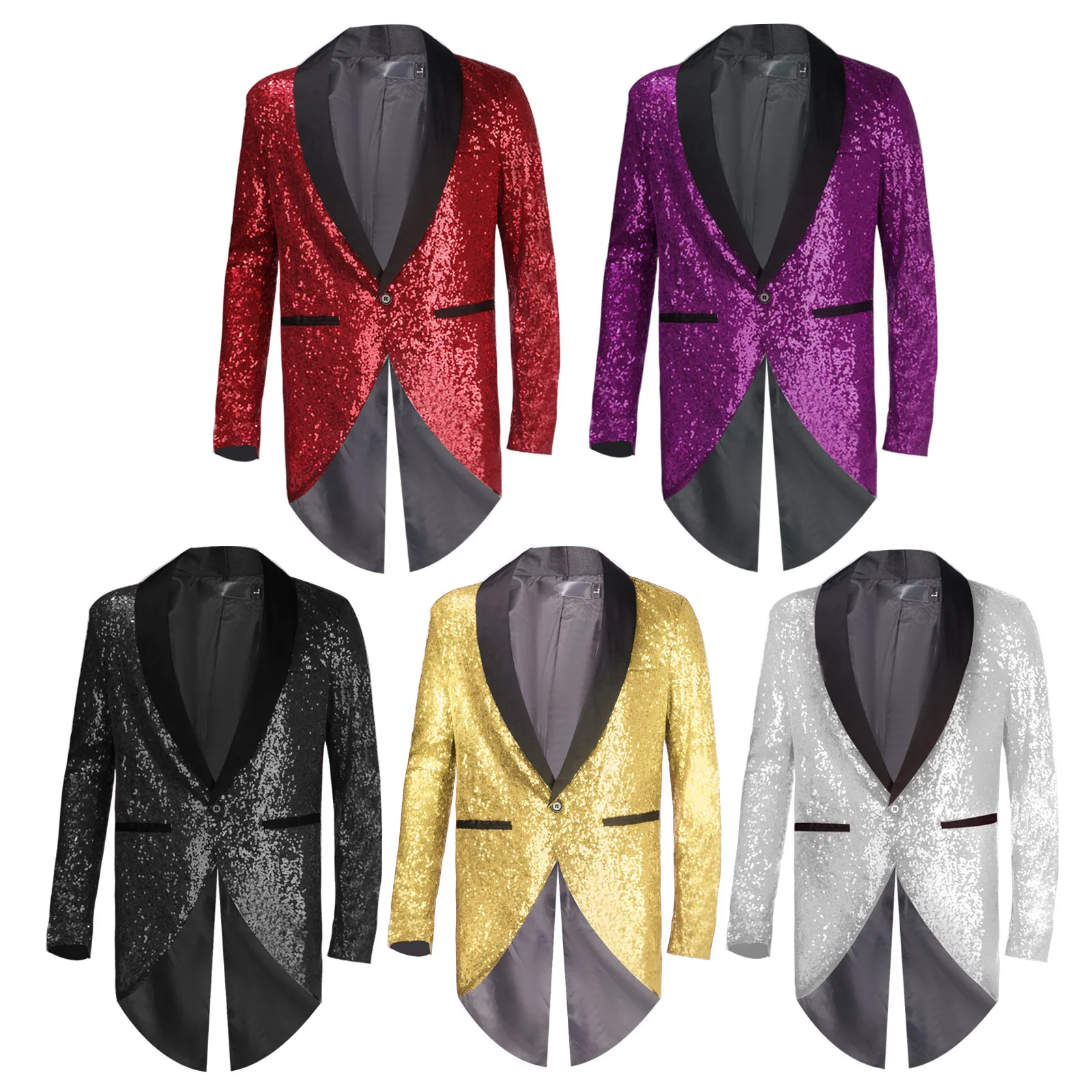 

Fashion Sequined Suit AliExpress Wholesale Purchase Men's Single-breasted Red Tuxedo Suit