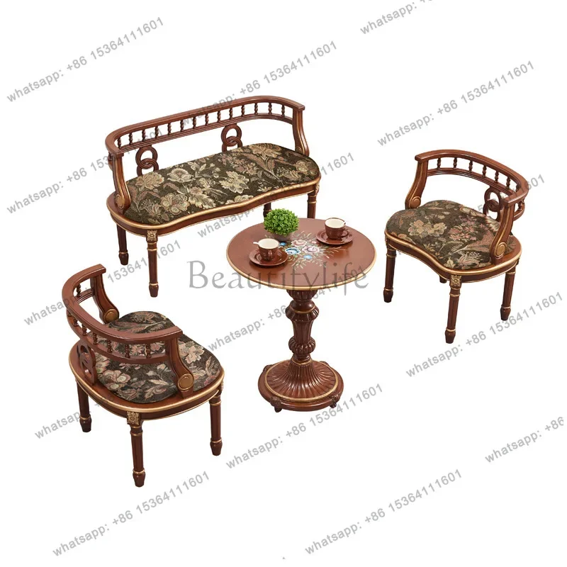 

ljyFrench retro solid wood double chair living room balcony light luxury long table and chairs