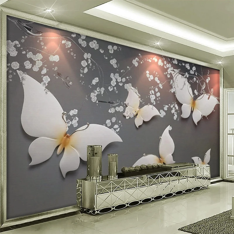 Custom Any Size 3D Mural Wallpaper Chinese Style 3D Butterfly Relief Living Room Bedroom Background Wall Decoration Art Painting