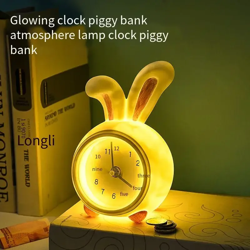 Led Small Night Lamp Bedside Bedroom Multifunctional Cartoon Clock Desktop Creativity Animal Coin Bank Small Gift Ornaments