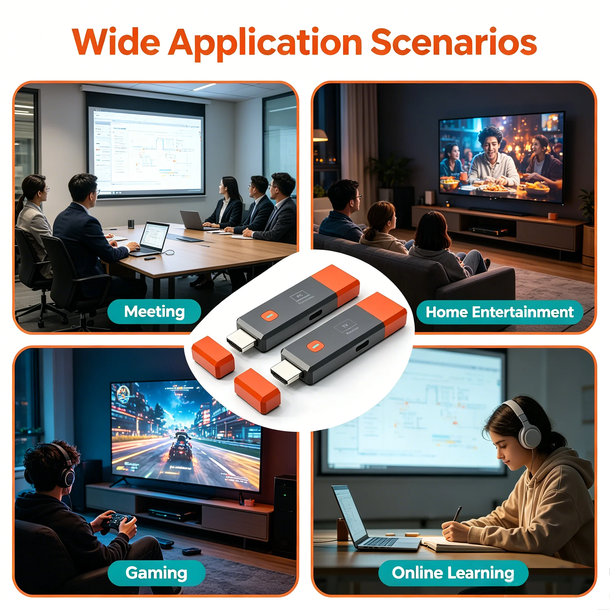 Wireless Transmitter & Receiver, 4K Decode Input 1080P@60Hz Output, Ultra-Low Latency  Plug & Play for Gaming, Home Theater
