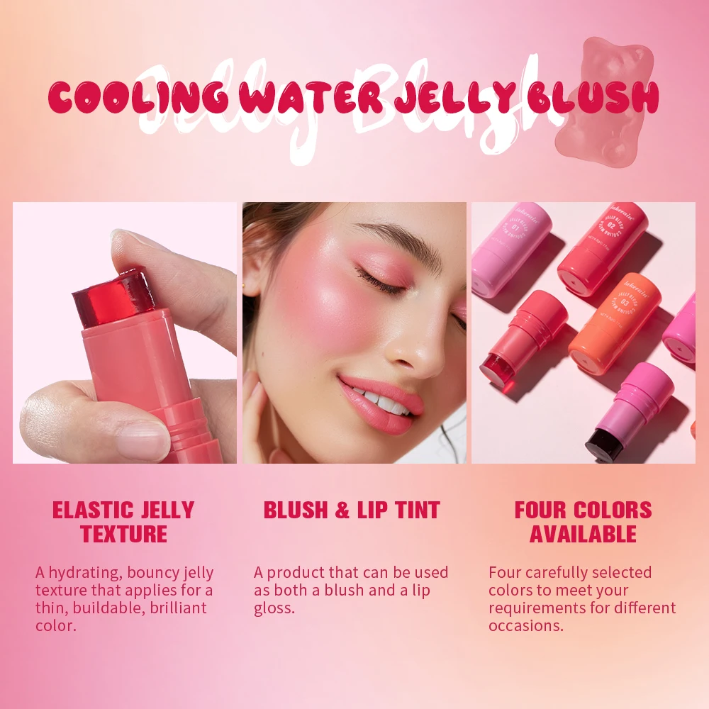 Lakerain Cooling Water Jelly Blush Long-lasting Watercolor Effect Jelly Texture Non-sticky Also as Lip Gloss Matte Blush Makeup