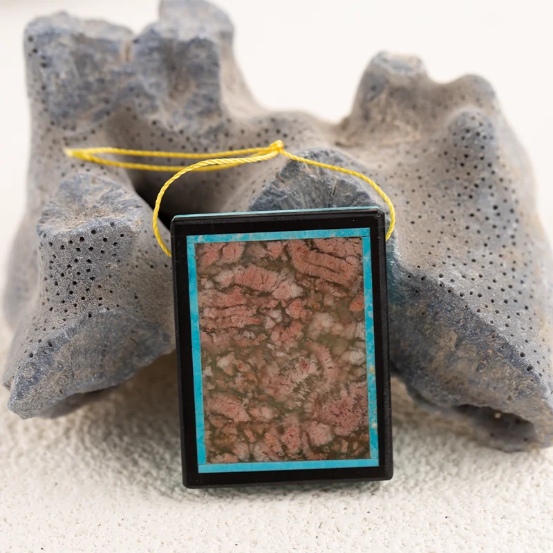 B&F Picture Pendant for Necklace Obsidian HowliteOcean Jasper—Handmade Jewelry Charm Gift Accessories 39x30x7mm 19.8g