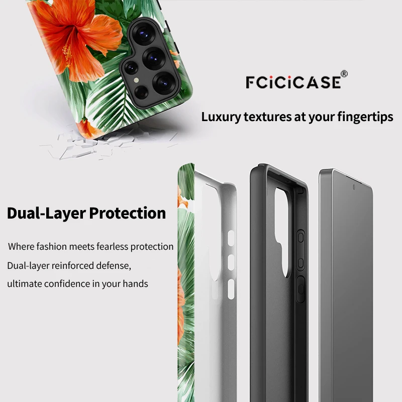 Fcicicase A56 5G Flower Leaves Phone Case For Samsung Galaxy A26 A36 A16 S23 S24 Plus S25 Ultra S20 FE Matte Silicone TPU Cover