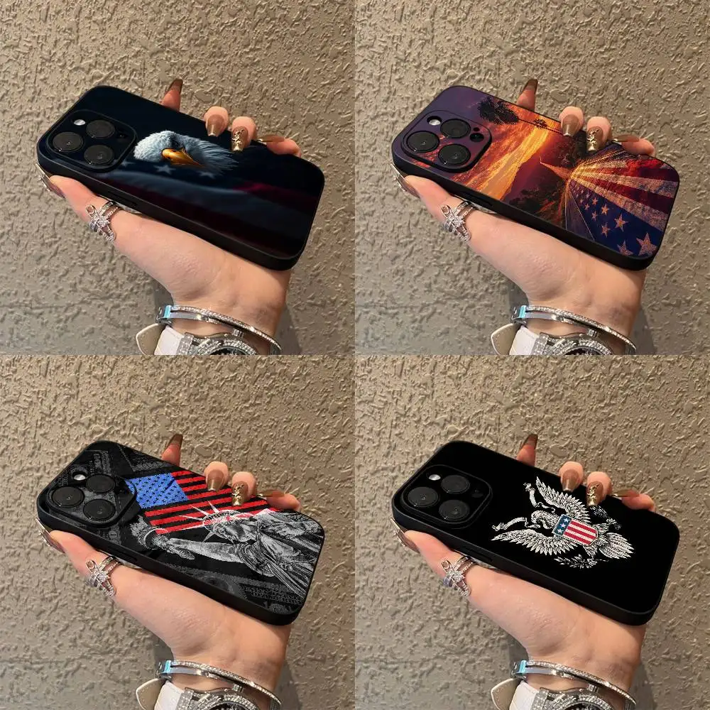 

Statue Liberty America USA Flag Passport Phone Case For iPhone 17,16,15,14,13,12,Pro,Max,Plus,E,SE4,Air,Mini Black Soft Box