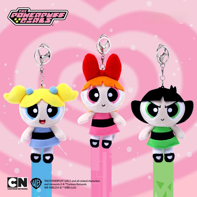 Ciondolo per bambola di peluche per ragazze Powerpuff da 12 cm, portachiavi per bambola carina, regalo per decorazione con ciondolo per borsa per bambola a bolle di cartone animato