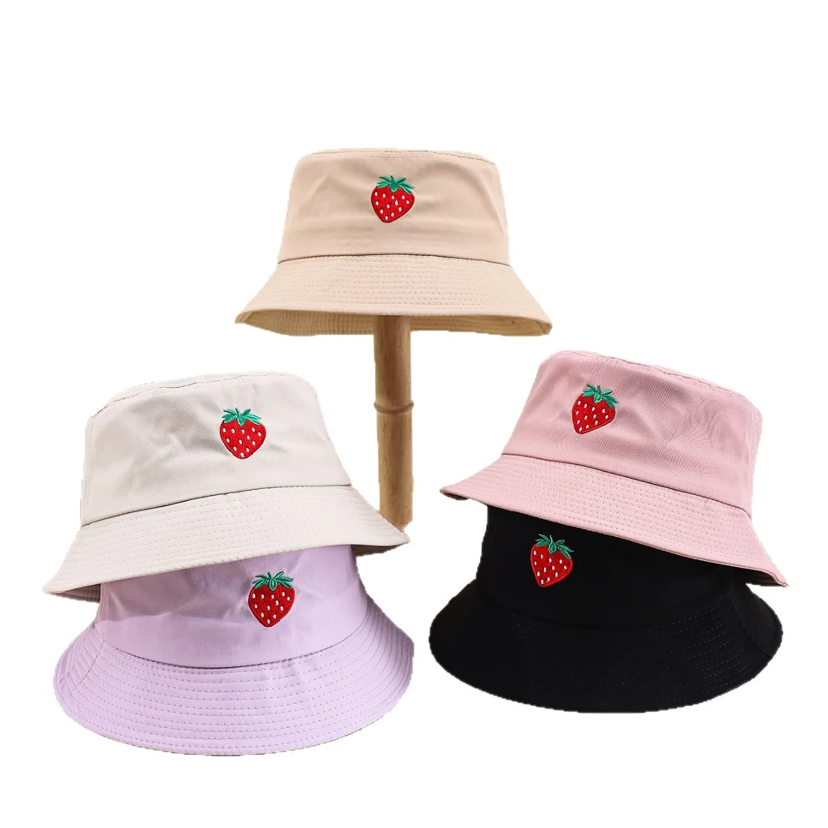 Unisex Summer Cute Bucket Hat For Women Solid Embroidery Strawberry Outdoor Best Matched Couple Fisherman Sun Hat Men Gift
