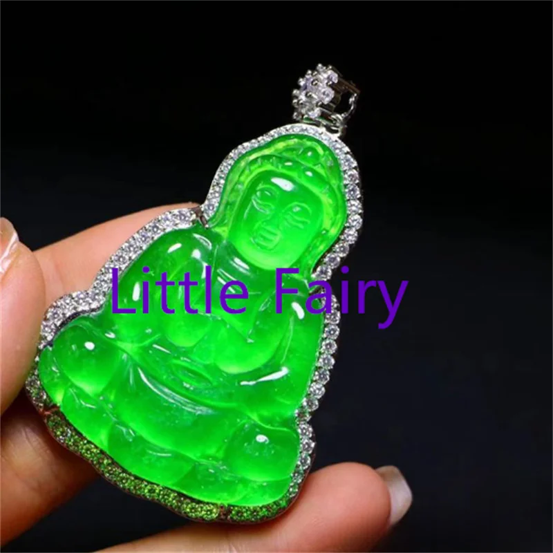 

Little Fairy/ Hand-Carving/ 925 Silver Inlay Natural Jade Necklace Pendant Men Women Fashion Fine Jewelry Emerald Amulet Gift