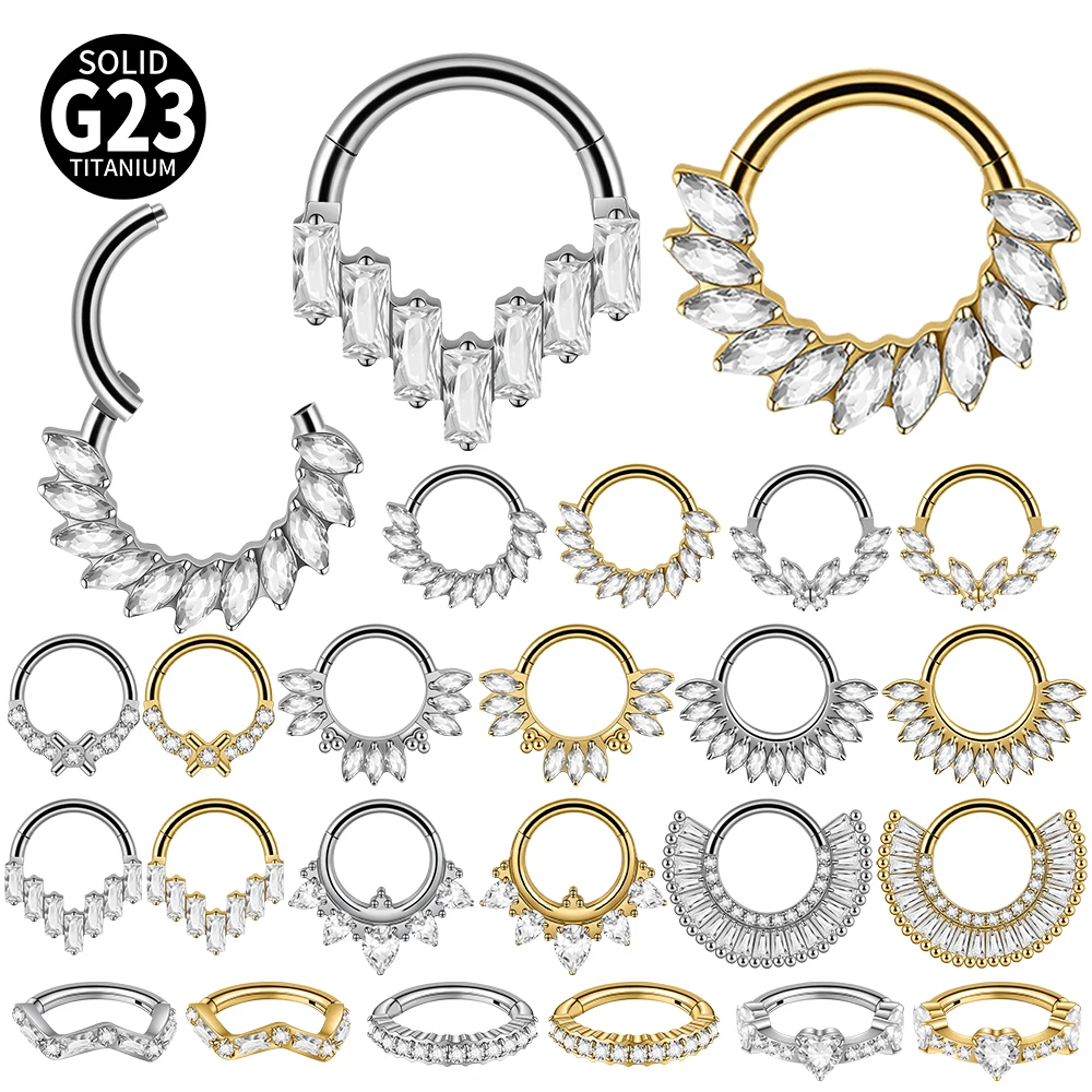 1pc G23 Titanium Split Ring with Multi Slanted Marquise Round White CZ Septum Nose Ring Cartilage Helix Tragus Piercing Jewelry