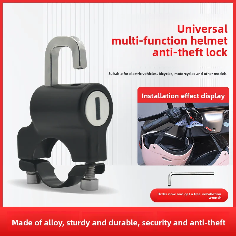 

Electric vehicle and motorcycle helmet lock, made of metal for anti-theft and theft protection, with a fixed safety helmet hook