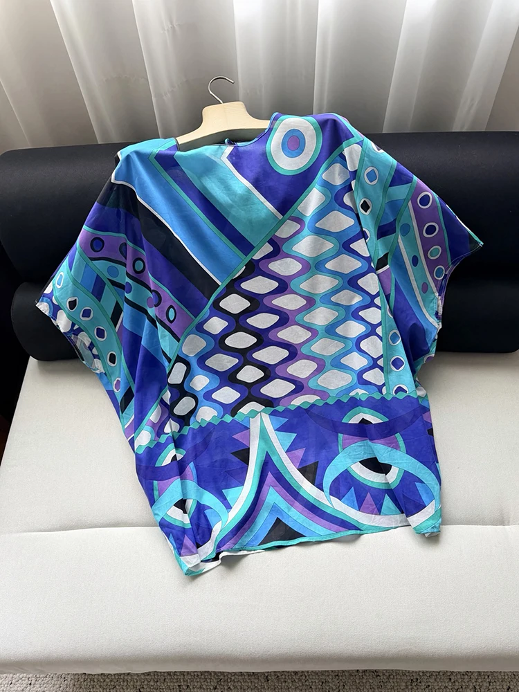 Spring Summer Fashion Vintage Geometric Pattern Print Cotton Mini Dress Women's O-Neck Batwing  Short Sleeve Loose Casual Dress