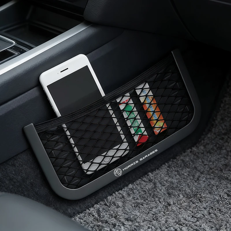 Car Mesh Storage Bag Magic Sticker Fixed Interior Organizer Pocket For MG EV ZS MG5 MG3 MG4 MG7 MG6 HS Cyberster Hector Gloster