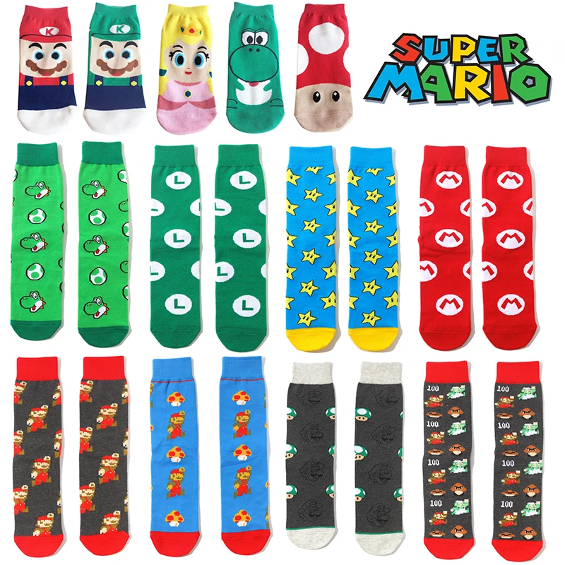 Super Bros Luigi Socks Cartoon Anime Figure Yoshi Casual Cotton Socks Male Fashion Trend Tube Socks Adult Sports Sock