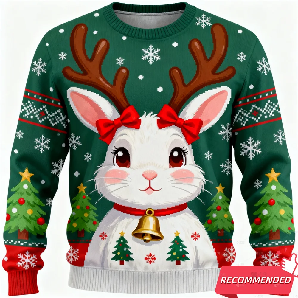 New Fashion Cute Animals Ugly Christmas Sweater 2025 Holiday Party Men Sweatshirts Casual Xmas Rabbit Cat Pullovers Tracksuit