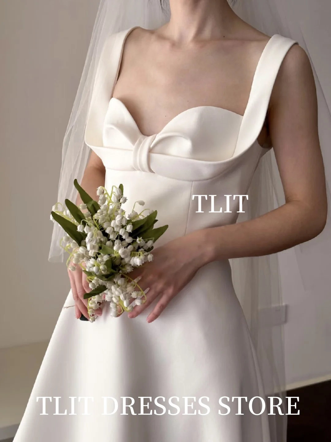 فستان زفاف أنيق من الحرير والساتان باللون العاجي من TLIT فستان زفاف بحزام سباغيتي على شكل قلب كوري فستان زفاف صور تخصيص