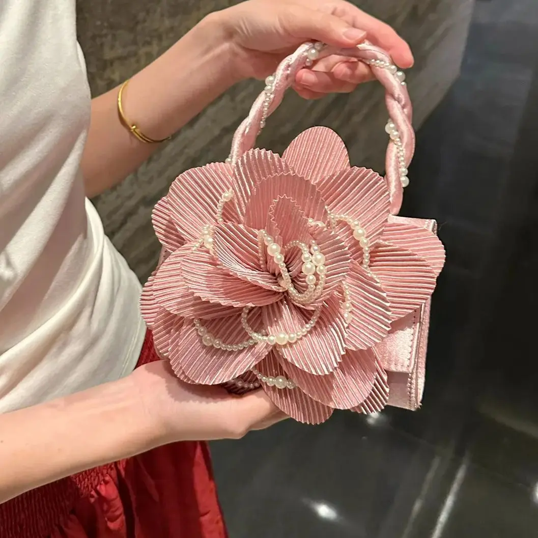

Новая жемчужная сумка Cheongsam, розовая трехмерная розовая сумка с цветком для женщин, свадебный клатч, сумка на плечо