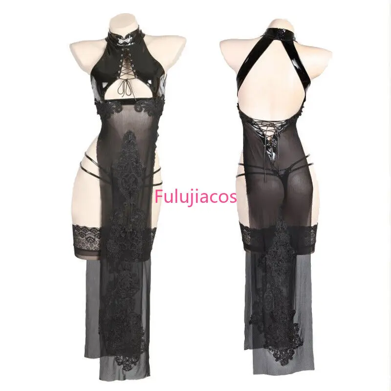 

Fulujiacos NieR 2B Uniform Costume Women Cosplay Cheongsam Dress Stcokings