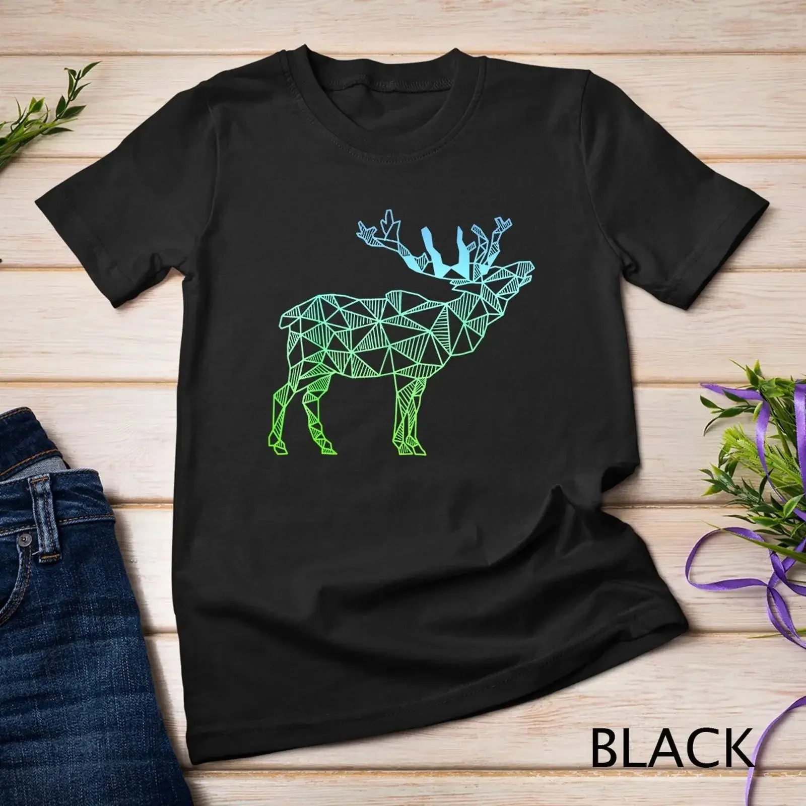 Geometric Moose Elk T Shirt Wild Alaska Mountain Animal  vintage Washed Soft Breathable Slightly Stylish graphic fashion