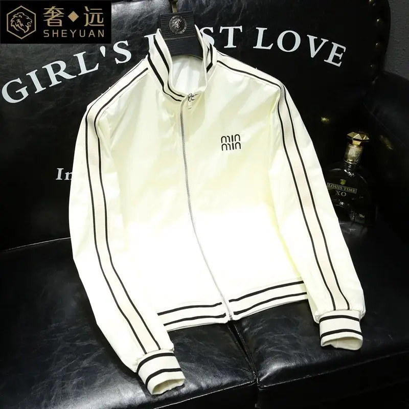 

Light luxury casual men's fashion jacket spring and autumn top new trend stand-up collar slim-fitting versatile embroidered