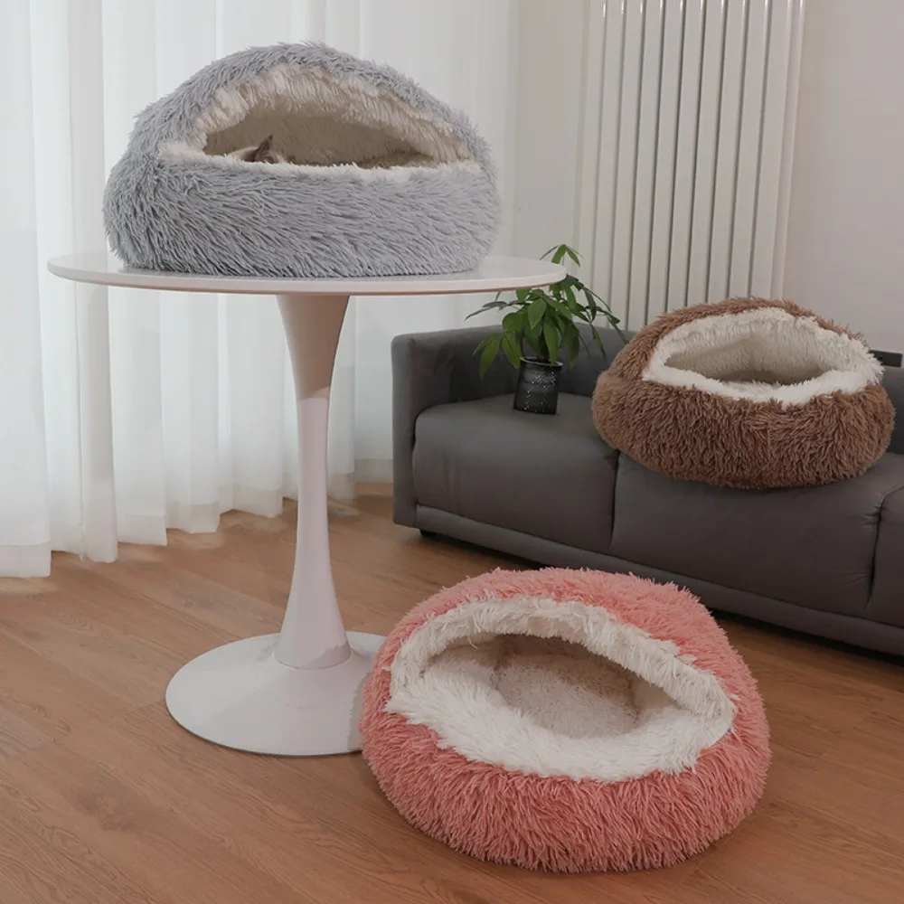 Pet Mattress Warm Soft Plush Pet Bed Round Fluffy Soft Cat Bed Pet Cat Dog 2 in 1 Sleeping Nest Cave for Small Cats Dog Bed