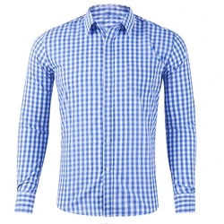 Camisa con botones para hombre, ropa informal forrada con manga larga, solapa a cuadros/cuadros, estampado de vacaciones callejeras, moda Casual