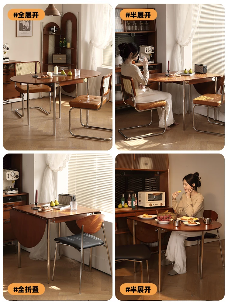 Mesa de comedor plegable de madera de cerezo, mesa de comedor medieval de madera maciza y silla, mesa retráctil ovalada combinada