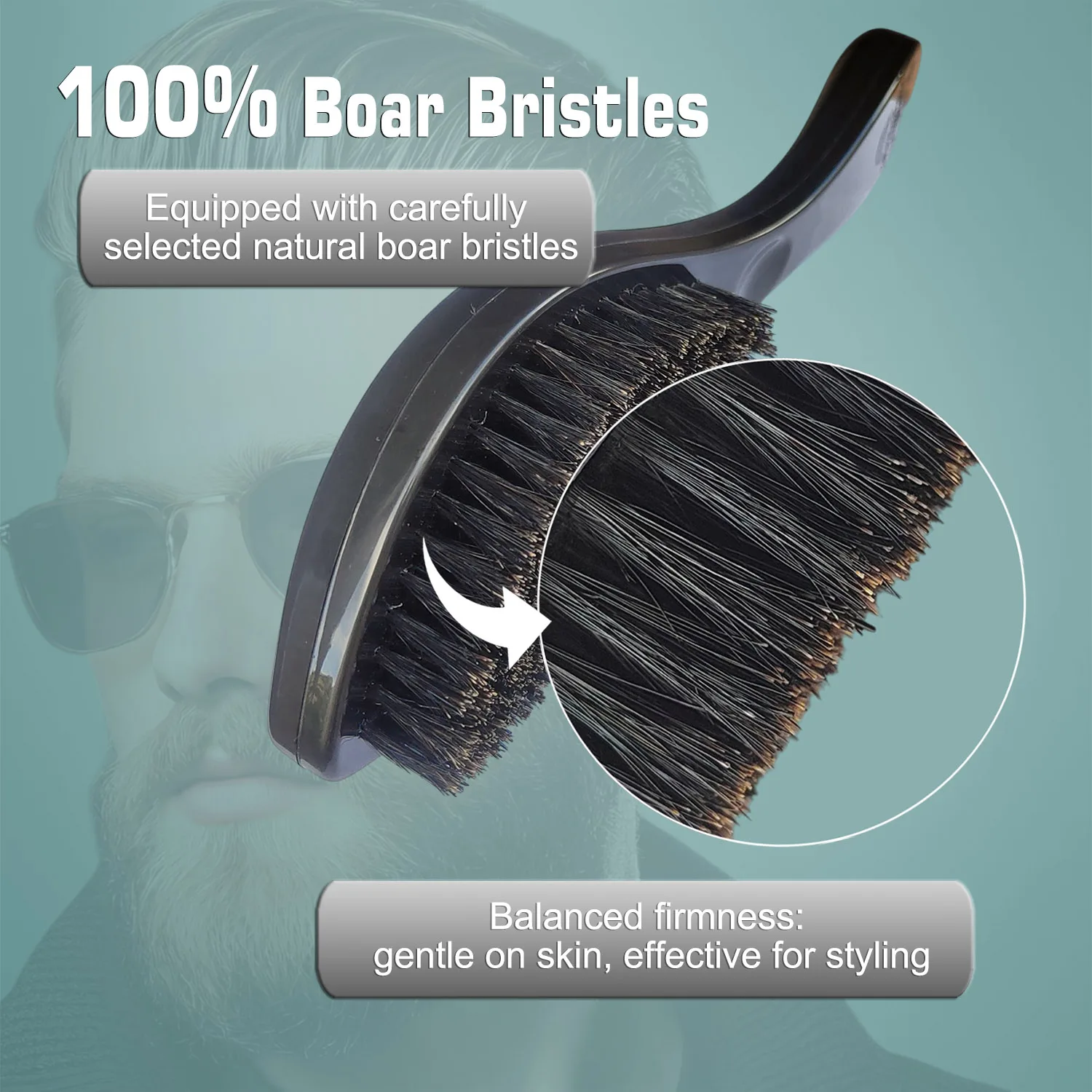 فرشاة اللحية السوداء من Gracemen - فرشاة شعر مموجة 360 درجة للرجال، شعيرات خنزير ناعمة بنسبة 100% بمقبض ABS #3