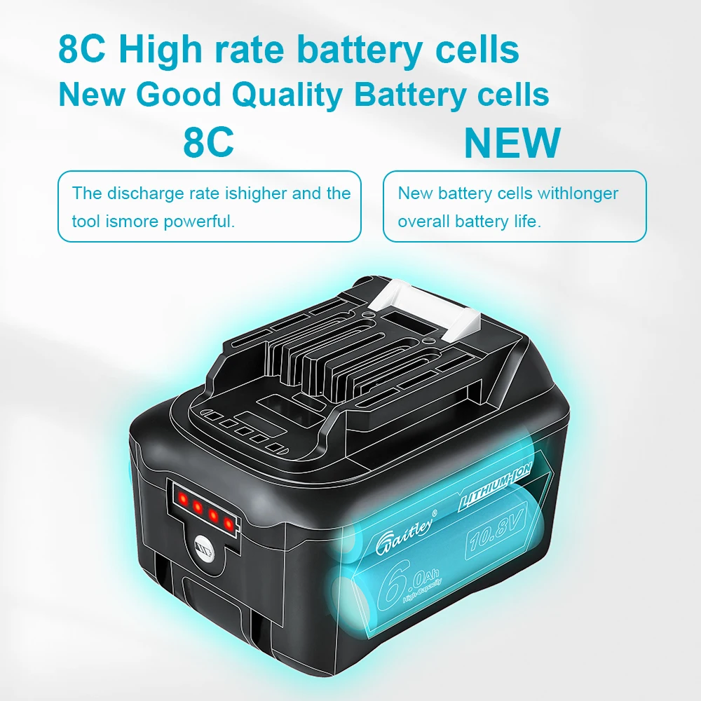 Waitley 12V 10.8V 6.0Ah 3.0Ah lithium battery Rechargeable For Makita Power Tools 10V 6000mAh BL1040B 1015 1020B CXT Series