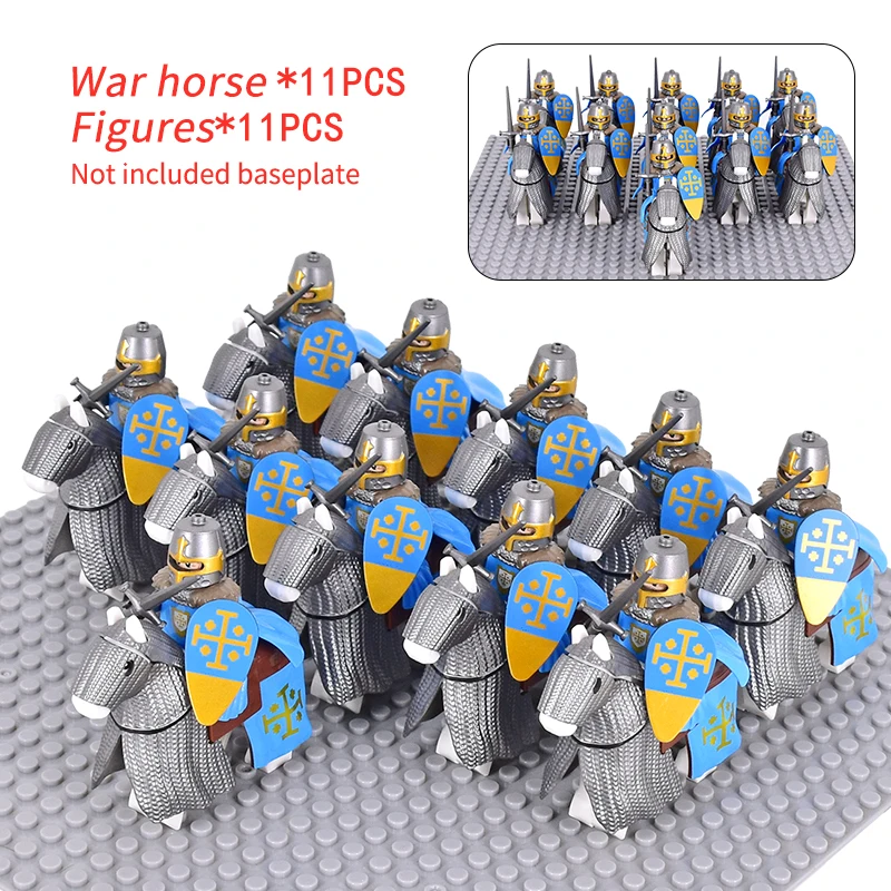 MOC Medieval Signifer Castle Figures Jerusalem Cavalry War Horse Military Building Blocks Bricks Toys for Children XMAS gifts