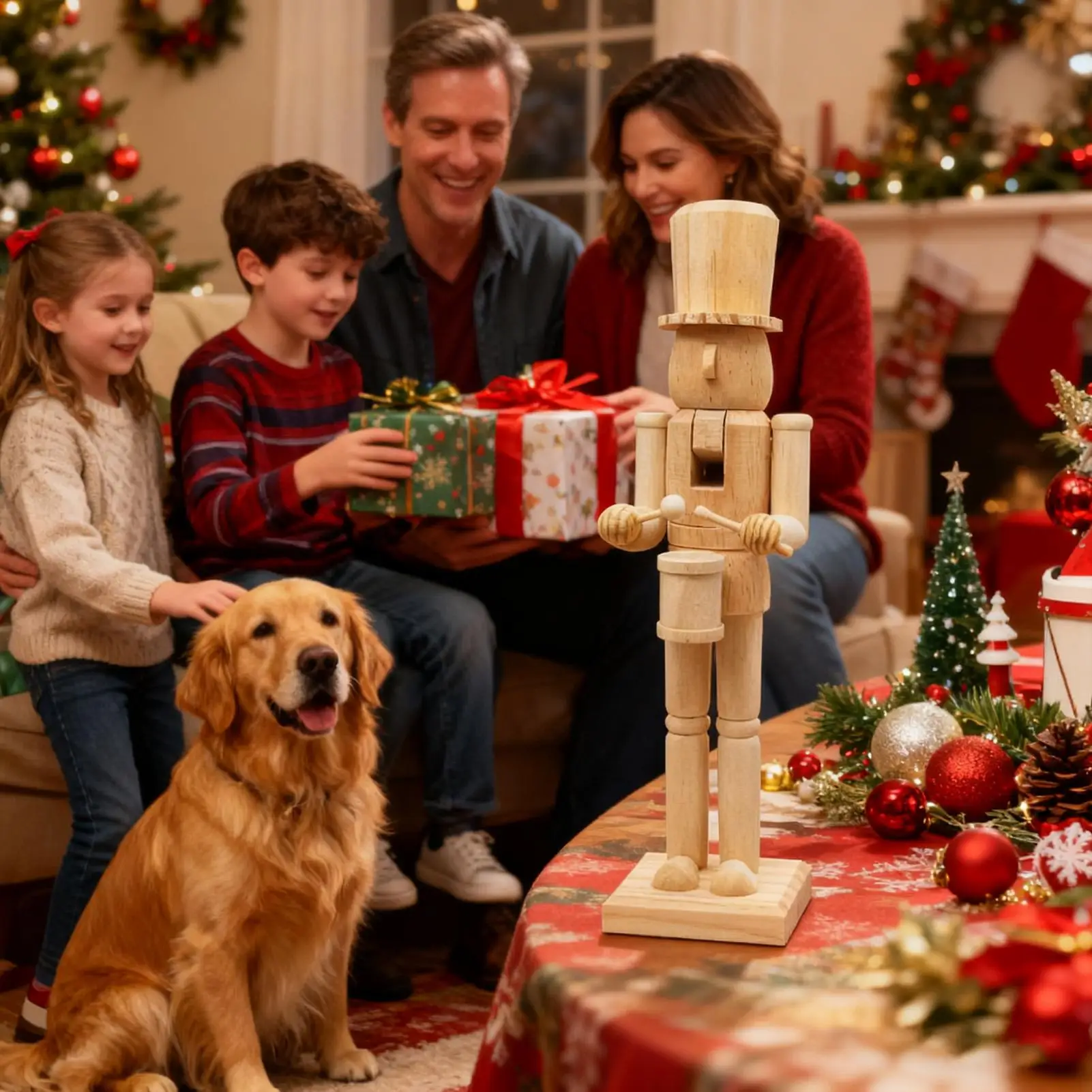 Nutcracker Christmas Decor 3D Carving Wooden Classic Figurine 38cm Christmas Wood Nutcracker Ornament For Holiday Party Kitchen