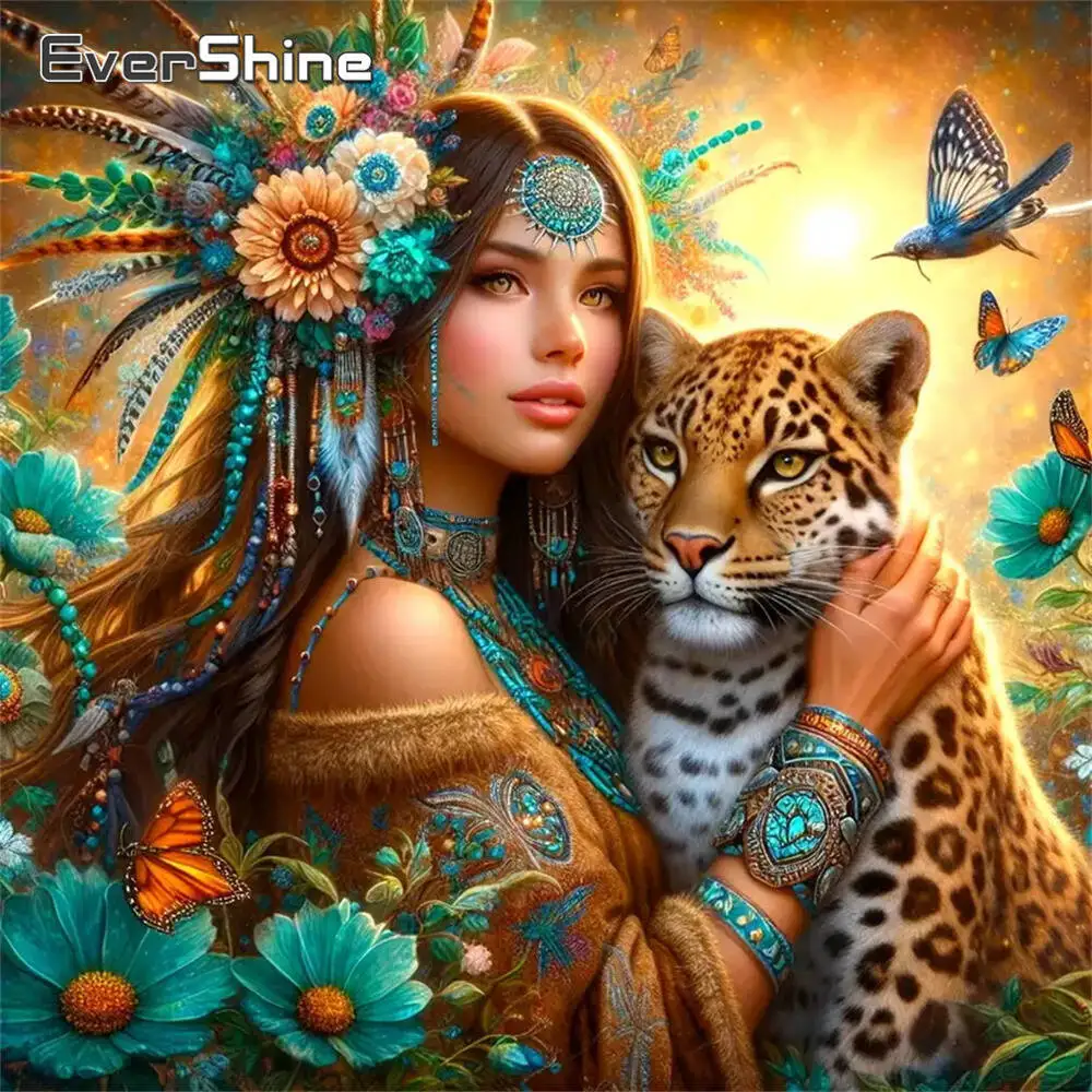 Evershine New Arrival Diamond Embroidery Woman Portrait Painting Acrylic Craft Supplies DIY Diamond Mosaic Leopard Holiday Gifts