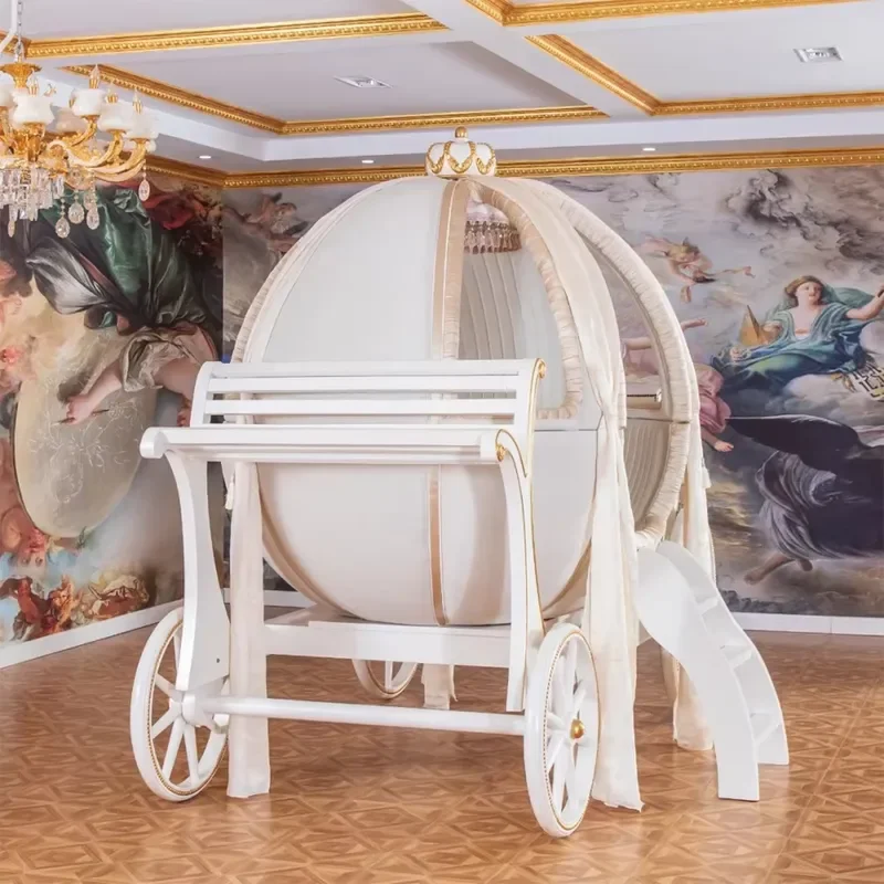 White Solid Wood Princess Bed for Kids Bedroom Classical Storage Furniture Compatible with Villa Decor