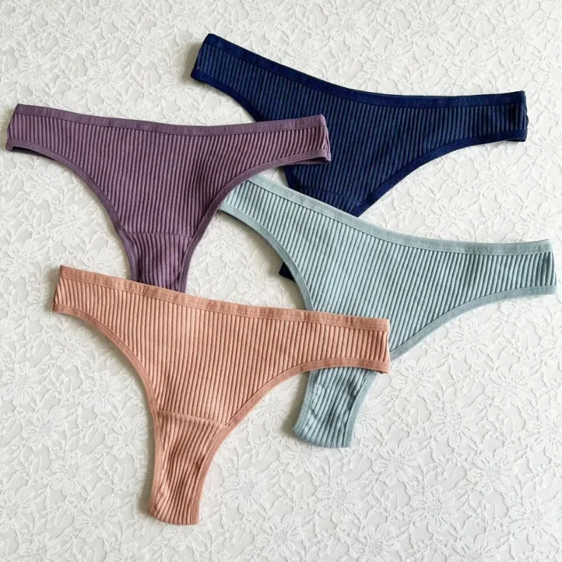 SP&CITY Vertical Bar Cotton Sexy Women's Underpants Low Waist Threaded Thongs Sports Breathable Seamless Panties Soft Briefs