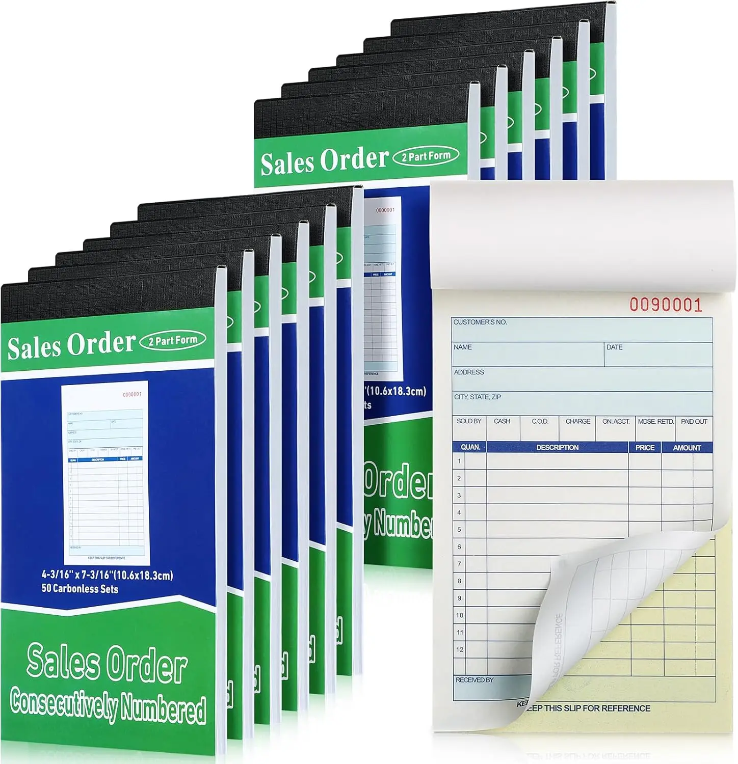 

12 Pads Sales Order Books 2 Part Carbonless Receipt Forms with Carbon Copies Cover, 50 Sets Per Book, 4.18x7.2 Inch